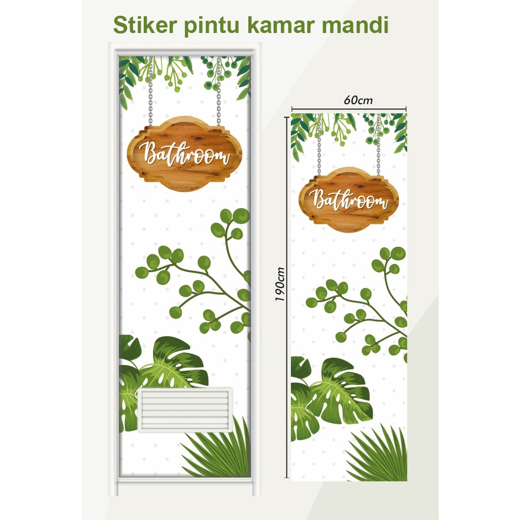 New Stiker Pintu Kamar Mandi Motif daun monstera A2