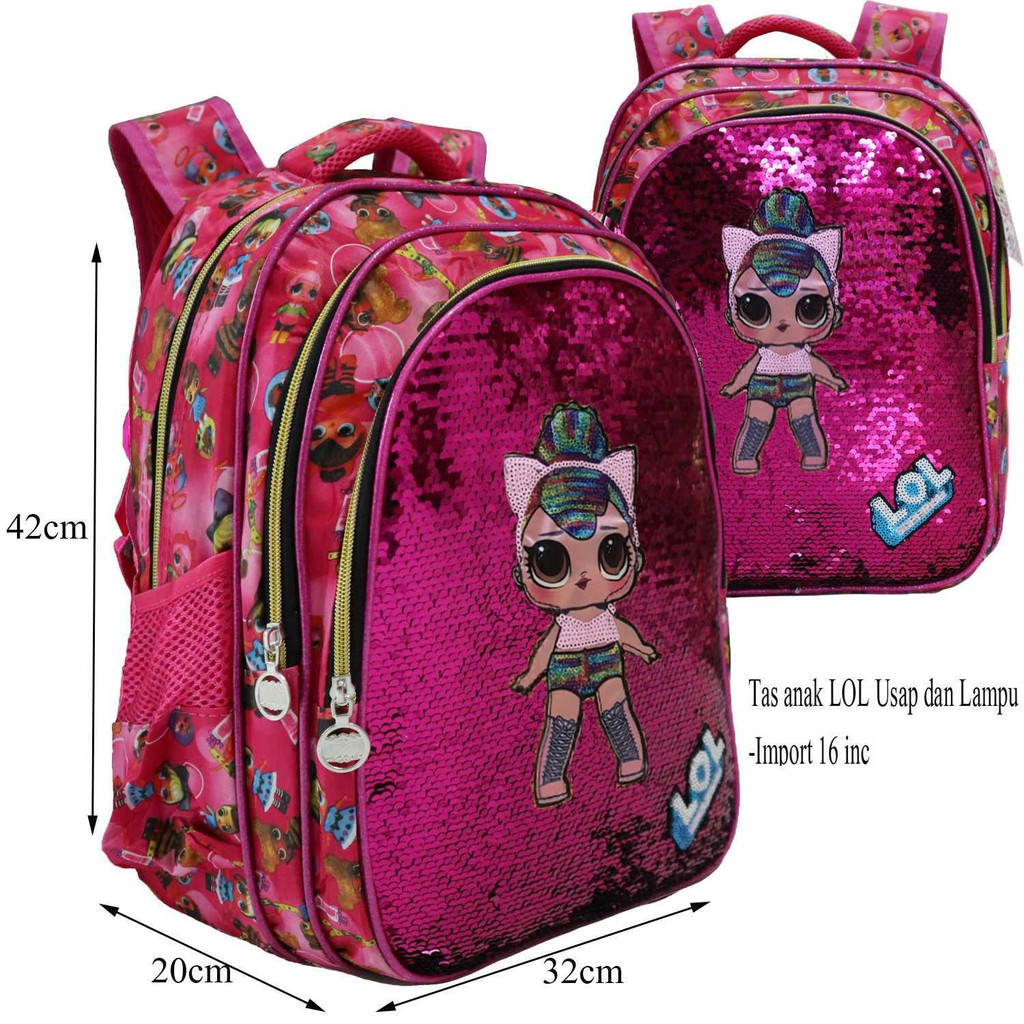 LOL Tas Anak Payet USAP dan LAMPU Ransel Sekolah Kekinian Motif Karakter Ukuran Besar Sequin