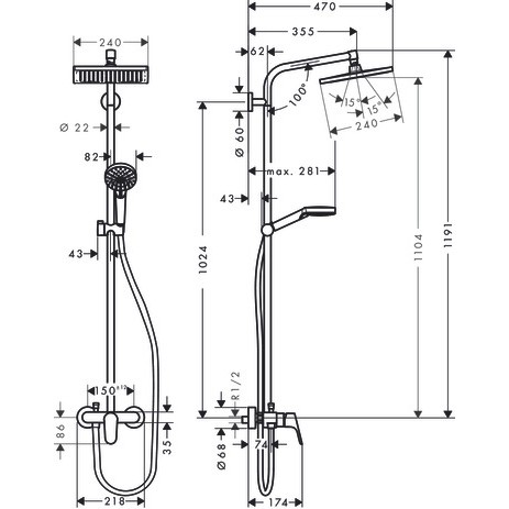 Jual Hansgrohe Crometta E 240 Showerpipe 1Jet With Single Lever Mixer - 27284000 | Shopee Indonesia