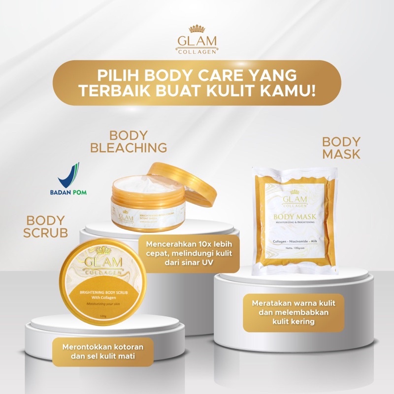 Jual Paket 3in1 !! Glam Collagen Body Scrub , Body Mask, Body Cream