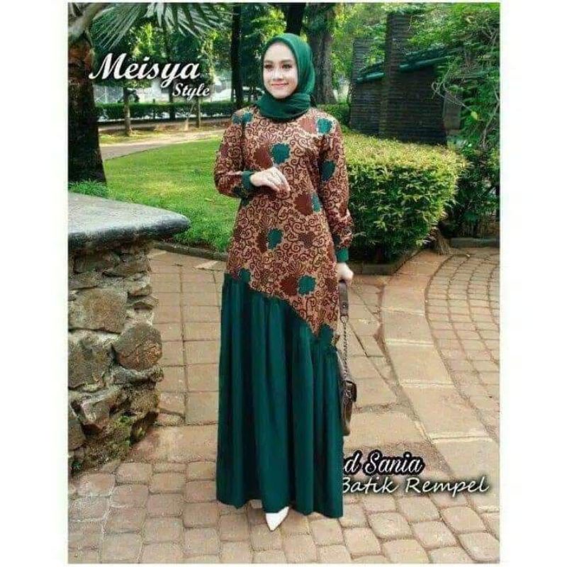 Jual Meisya Style Gamis Batik Rempel Miring Motif Bunga Warna Coklat Mix Hijau Botol Jumbo Ld 120 | Shopee Indonesia