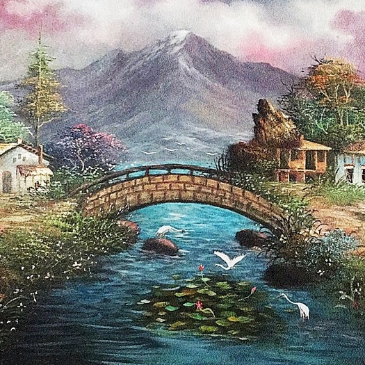 Jual Lukisan Pemandangan Gunung, Sungai, Dan Jembatan Yang Sangat Indah Indonesia|Shopee Indonesia 525_X_525_jpg