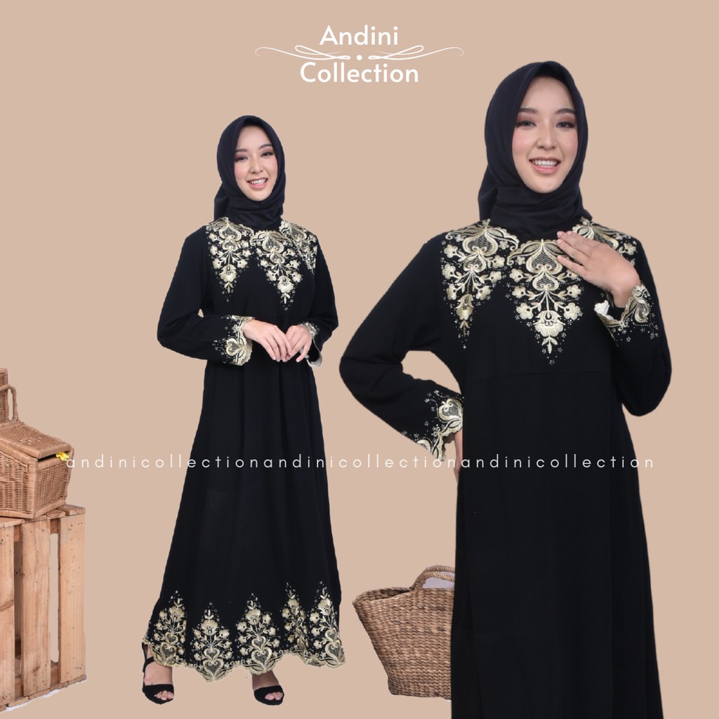 GAMIS HITAM PREMIUM / ABAYA BORDIR PAYET HQ/ GAMIS ANDINI