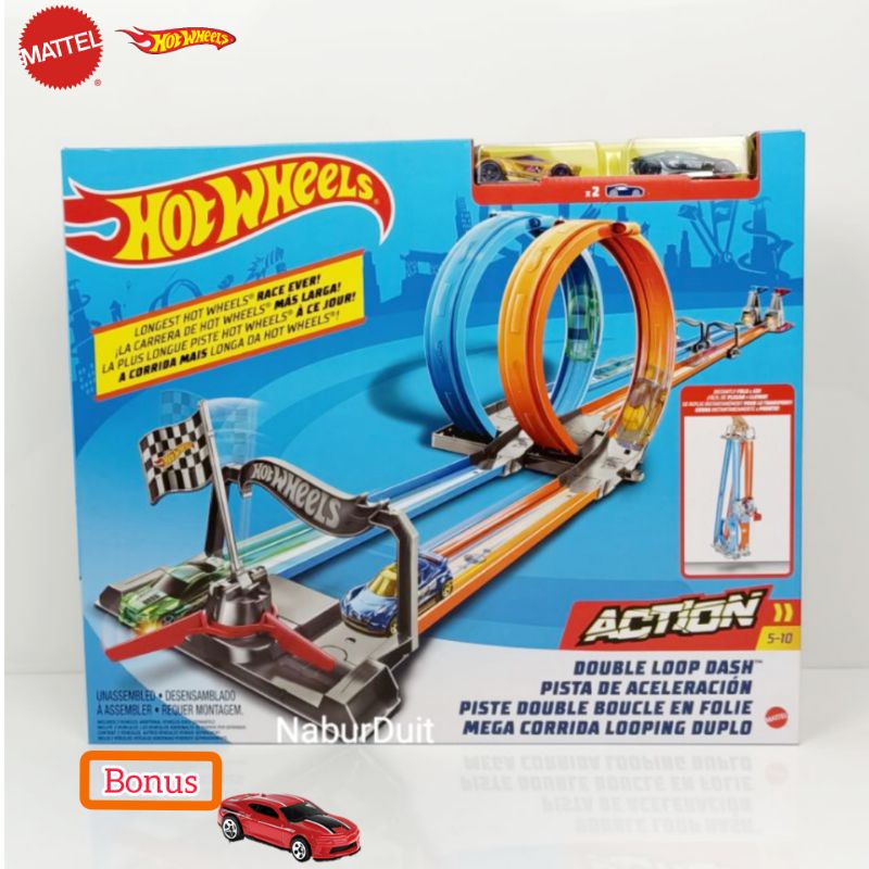 Jual Hot Wheels Track Double Loop Dash 2 Jalur Balap Dgn Launcher Ori Mattel Hotwheels Indonesia|Shopee Indonesia