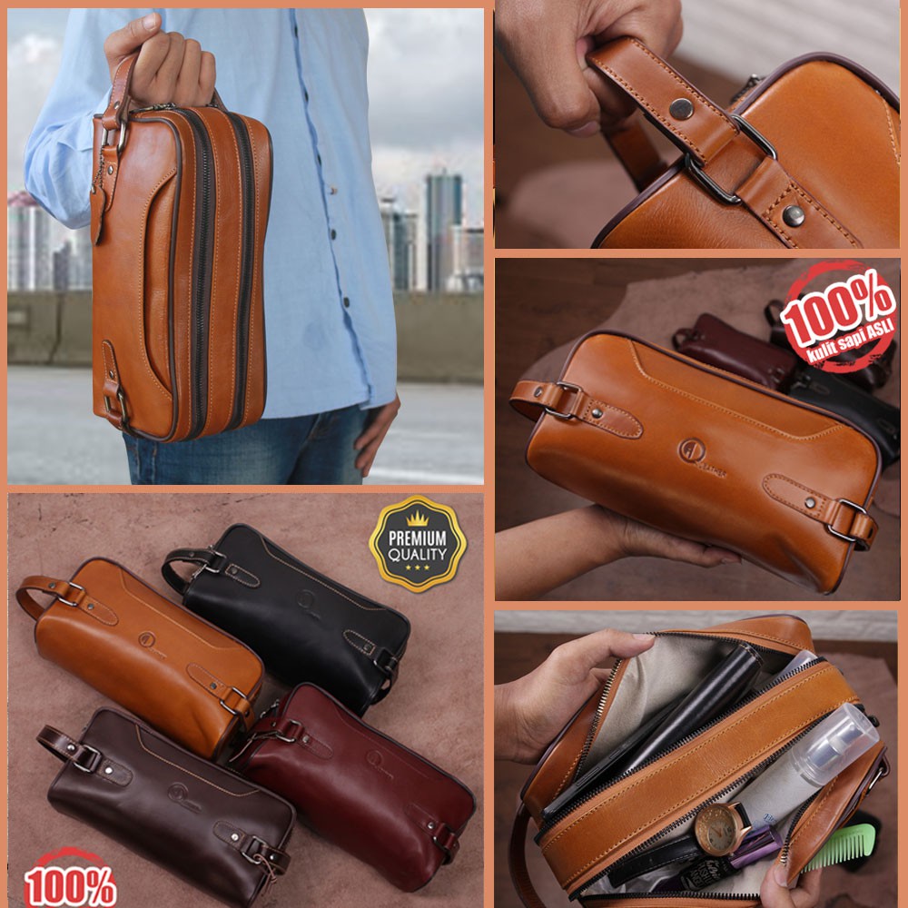 POUCH GENUINE LEATHER TAS YANG COCOK BUAT NYIMPAN KOSMETIK DENGAN BAHAN KULIT SAPI ASLI 100