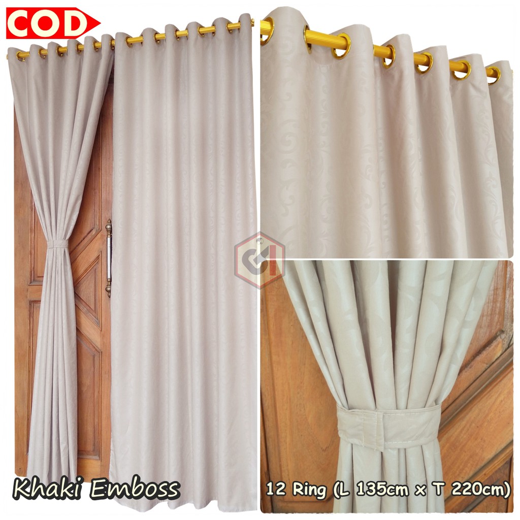 Gorden Pintu Jendela Polos Emboss Warna Khaki Ukuran Panjang Model