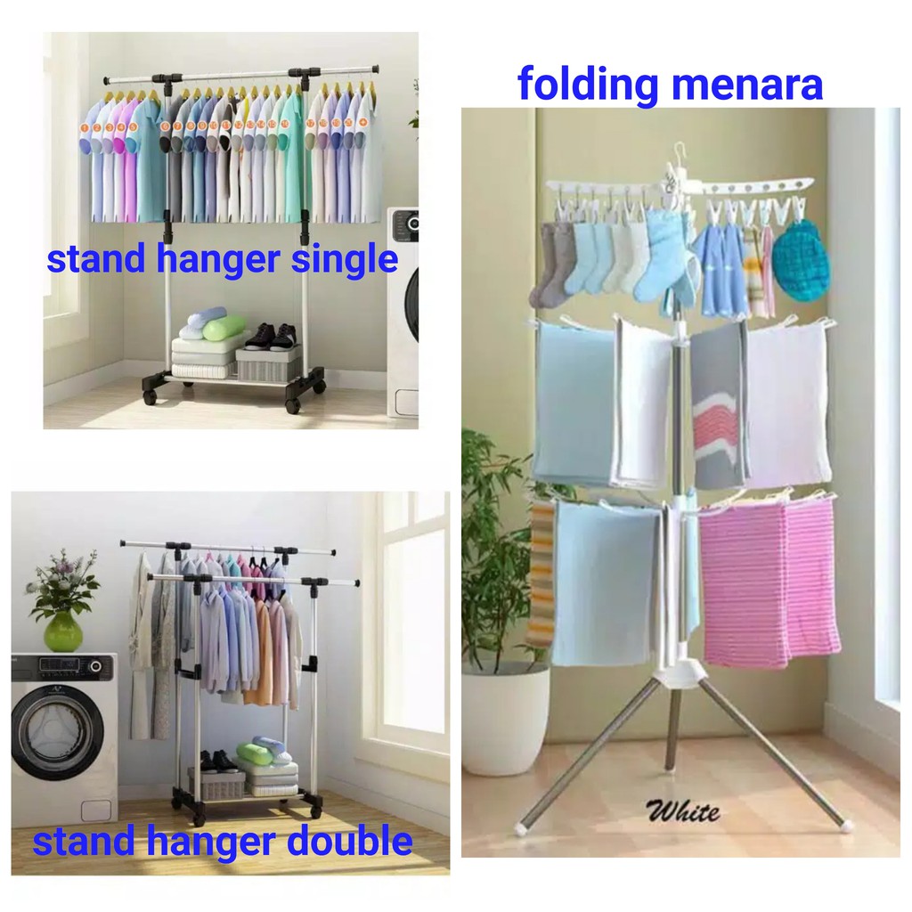 Rak Stand hanger SINGLE / DOUBLE / FOLDING JEMURAN MENARA jemuran baju