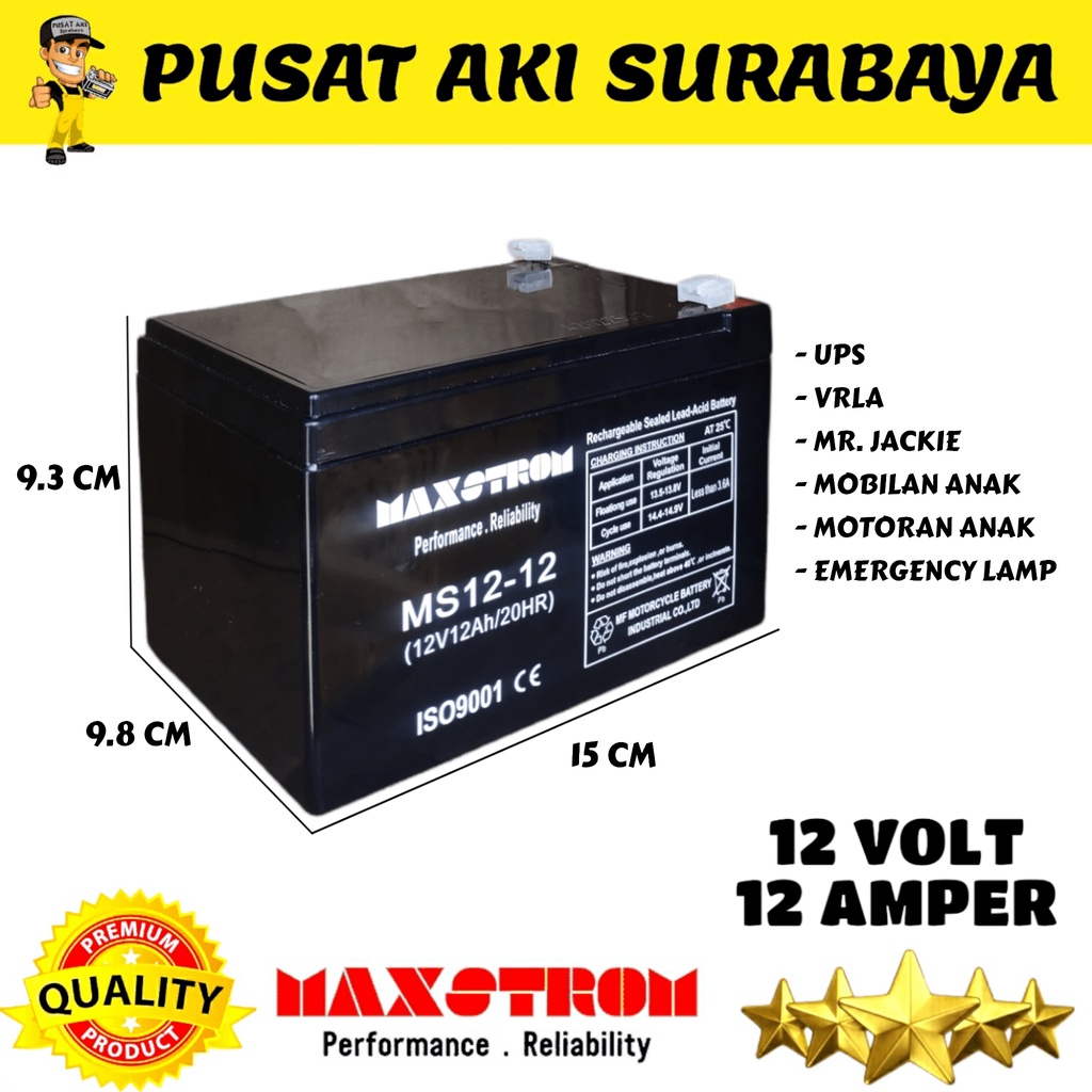 Jual Baterai Vrla Maxstrom Lithium Battery 12 Volt 12 Amper Aki Sepeda Listrik 12V 12Ah Mr Jackie Ups Emergency Lamp Genset Vehicle Electric | Shopee Indonesia