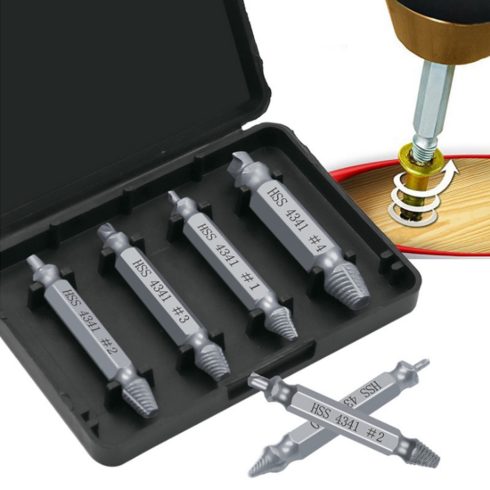 Jual 4Pcs Double-Head Damaged Screw Extractor Hss Drill Bit Set Stripped Easily Take Out Broken Screw Bolt Remover Extractor Demolition Tools | Shopee Indonesia