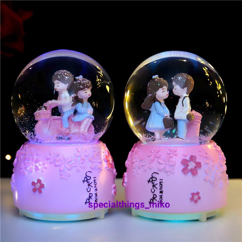 Jual Kotak musik korea byk snowglobe/bola kristal salju couple snowball