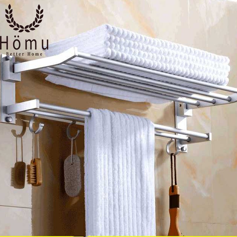 Hiera Rak kamar mandi 60cm Gantungan handuk Rak dinding stainless
