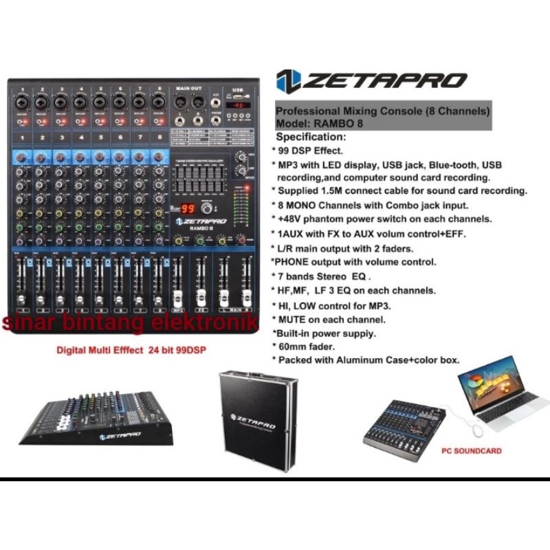 Jual mixer Zetapro Rambo8 original zetapro 8channel+koper Shopee