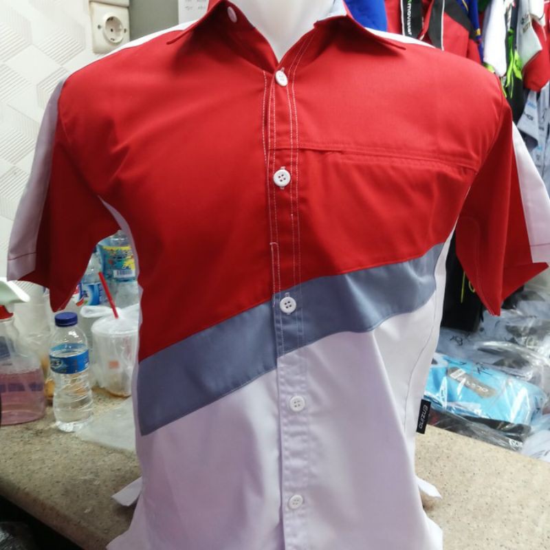 Jual Kemeja Seragam Kerja Promosi Kombinasi Merah Putih Indonesia|Shopee  Indonesia