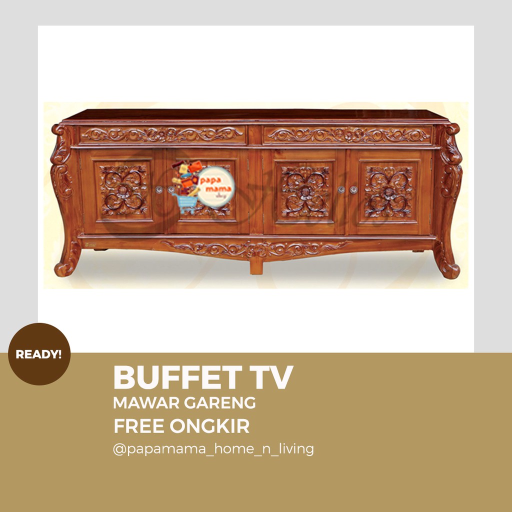 Jual Buffet TV kayu Jati Asli 4 pintu - Meja Minimalis kayu - Medan -  Buffet Jepara motif Mawar Gareng Indonesia|Shopee Indonesia