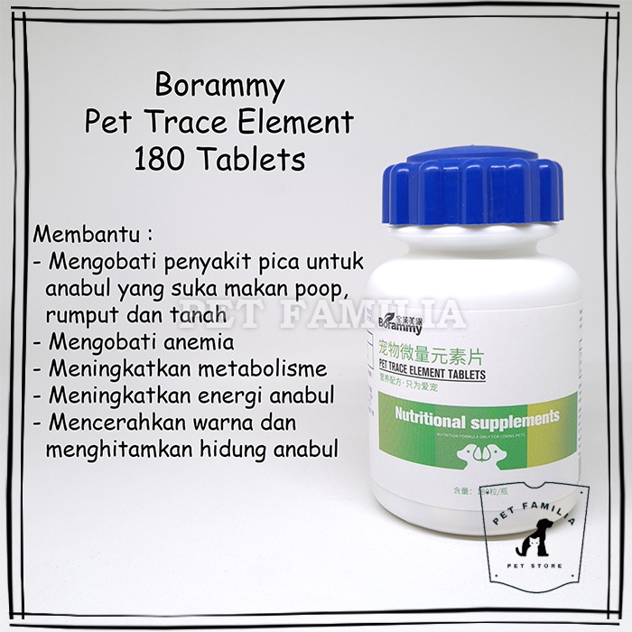 Jual BORAMMY Pet TRACE ELEMENT 180 Tablets Anti Makan Poop Vitamin