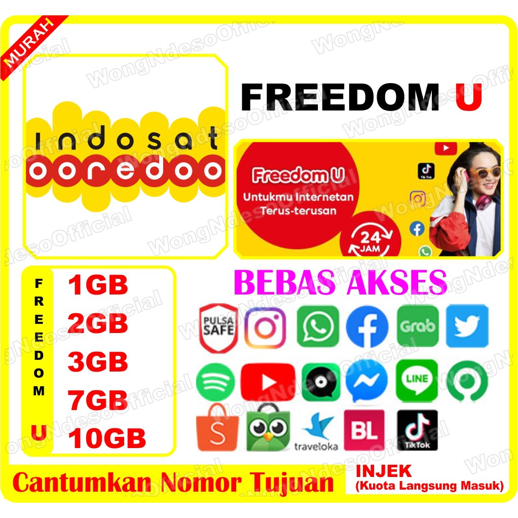 Paket Data Kuota Indosat Freedom U 1gb 2gb 3gb 7gb 10gb