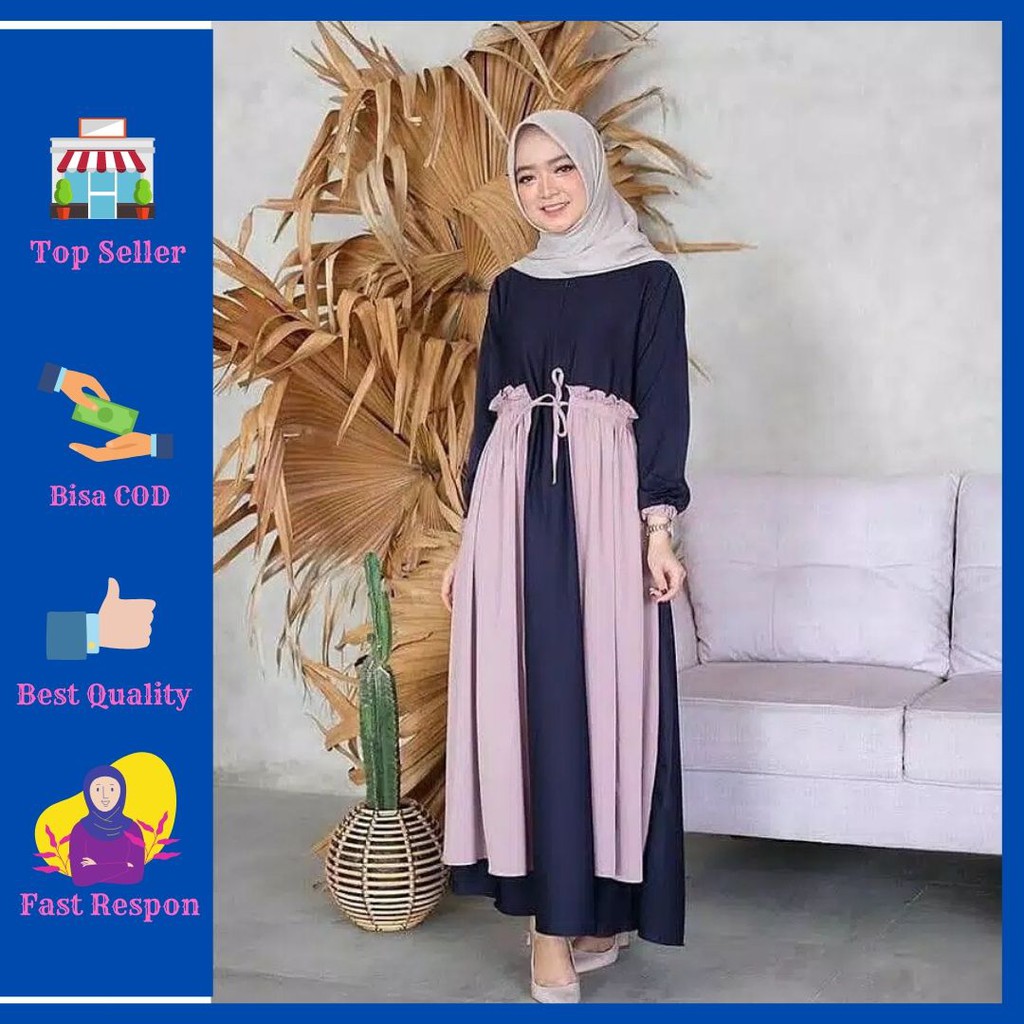 Wanoja Aini Dress Maxi Dres Muslim Gamis Syari Murah
