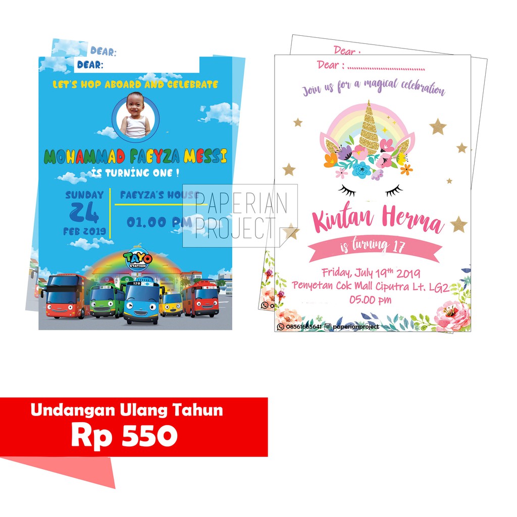 Undangan Ulang Tahun Custom Bebas Pilih Tema (M) Shopee