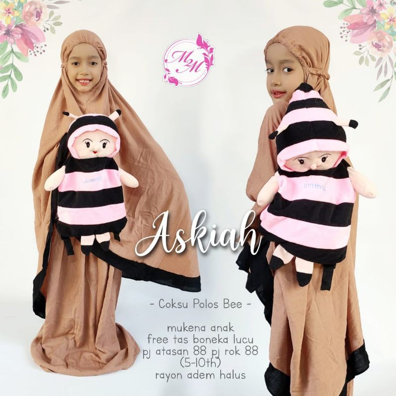Bee mukena polos anak est 510thn free tas boneka lebah bestseller Shopee Indonesia