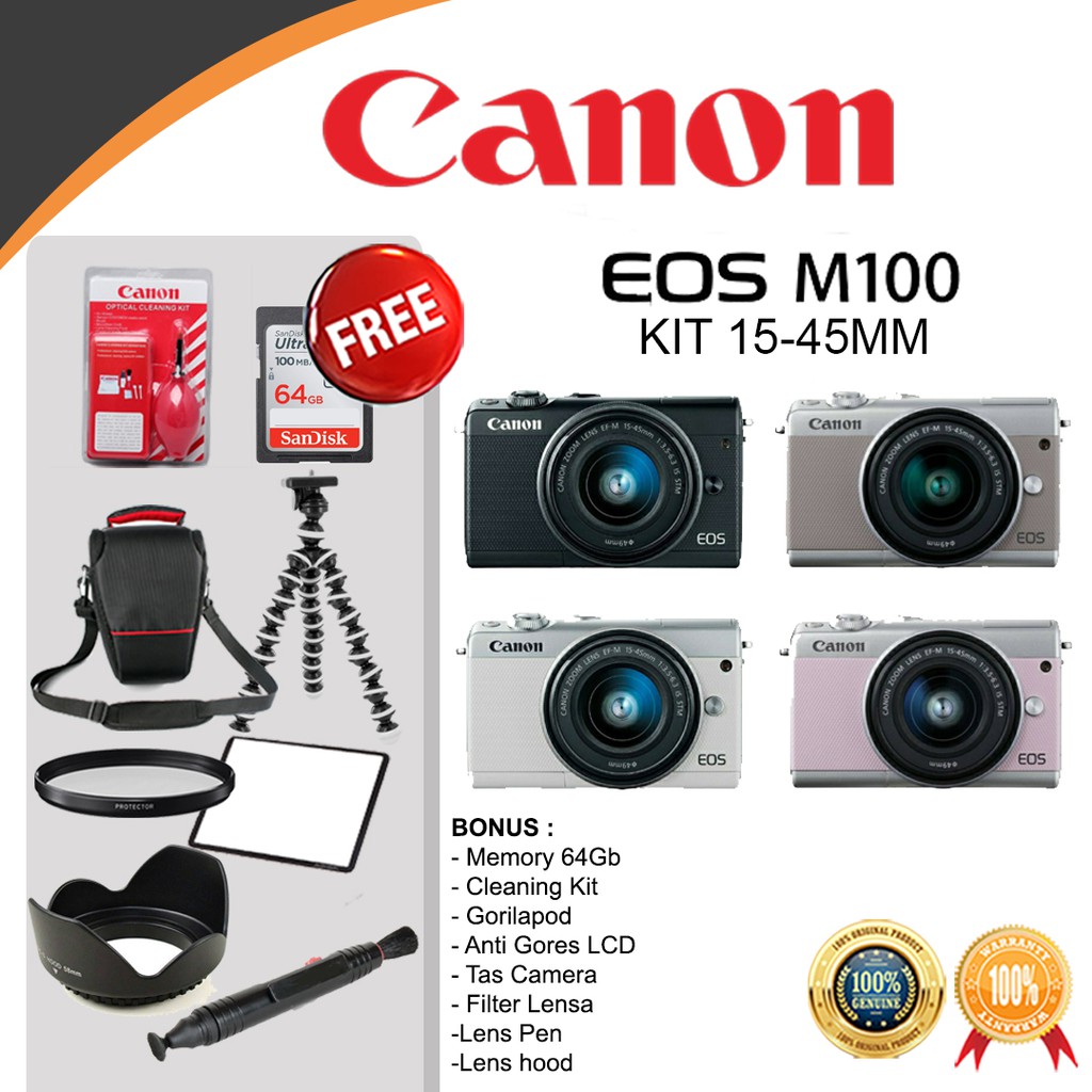 Jual CANON EOS M100 KIT 1545MM GARANSI 2 THN RESMI CANON KAMERA VLOG