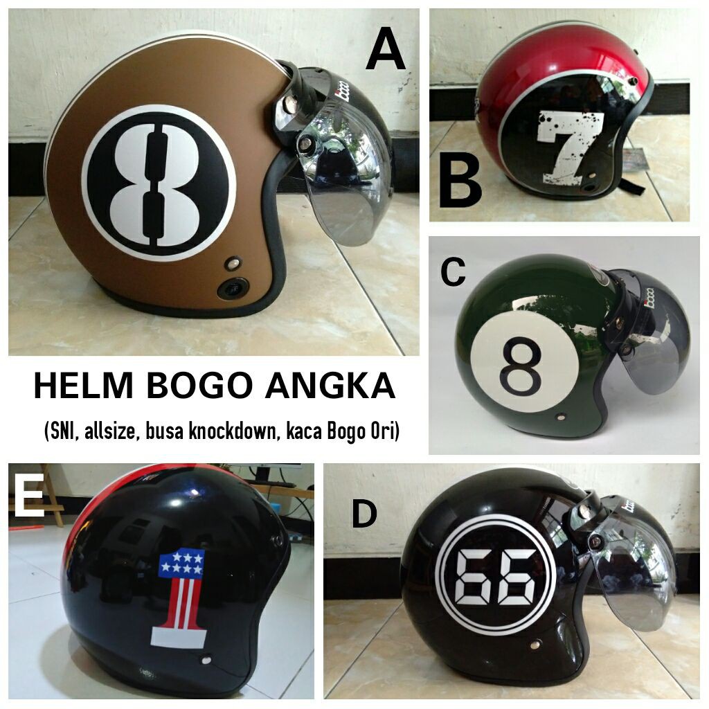 Jual Helm Bogo Retro Angka, Helm Klasik Vespa, Helm Retro Semi Kulit