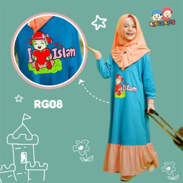 (212 tahun) RG 08 Tanpa Jilbab Baju Muslim Anak Gamis Kaos Anak