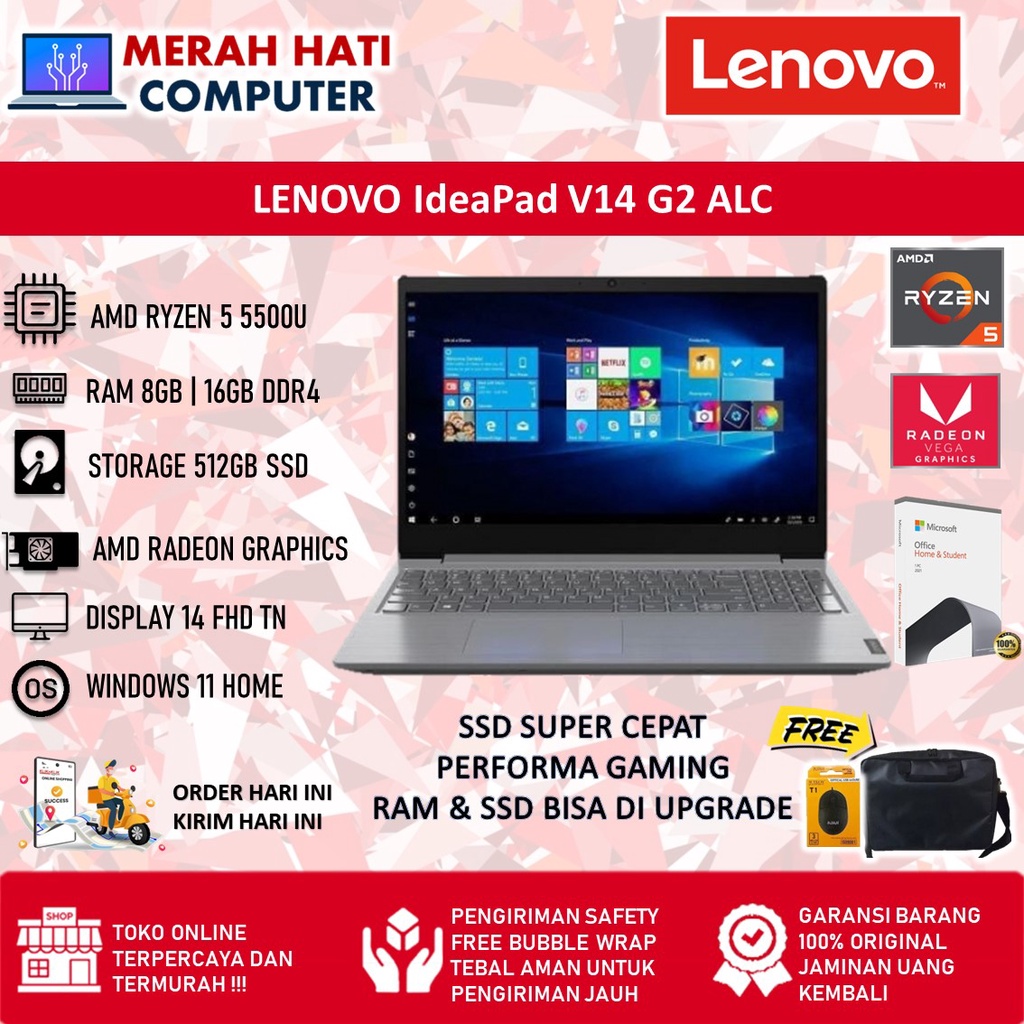 Jual Laptop Gaming Lenovo Ideapad v14 G2 ALC AMD Ryzen 5 5500U Ram 16GB