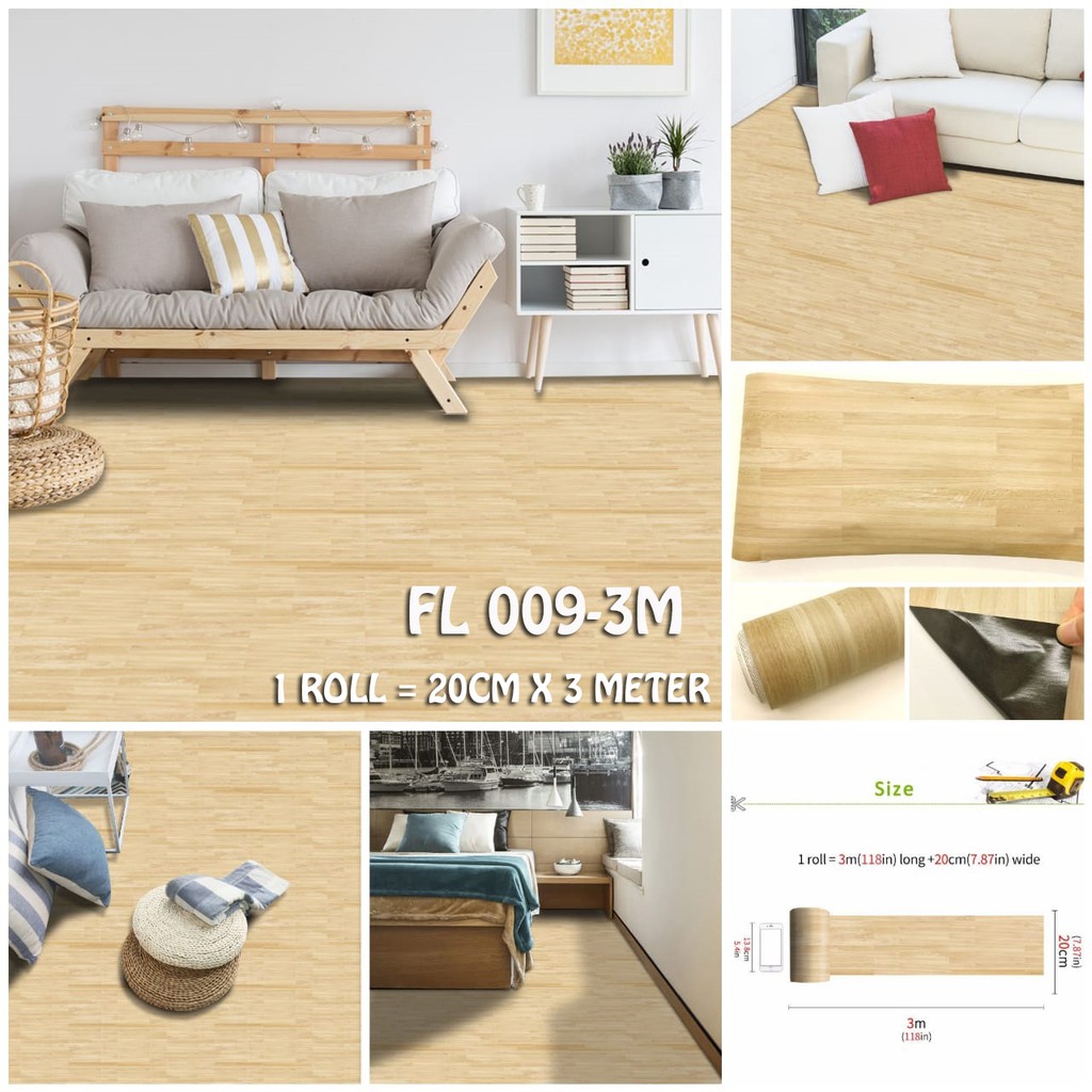 WALLPAPER LANTAI STICKER STIKER LANTAI FL 0093M MOTIF KAYU COKLAT UK