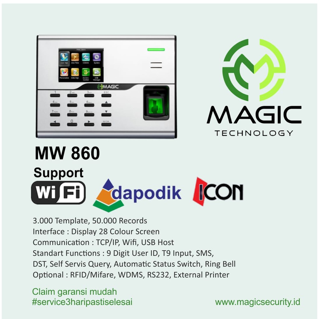 Jual Fingerprint Mesin Absensi &amp; Access Door Magic MW860 Support ADMS &amp;  Dapodik Indonesia|Shopee Indonesia