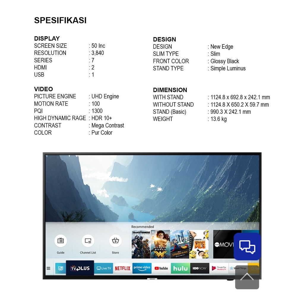 Jual Tv Led Smart Tv Samsung 50 Inc Uhd 4K,Nu7090 Series 7 | Shopee Indonesia