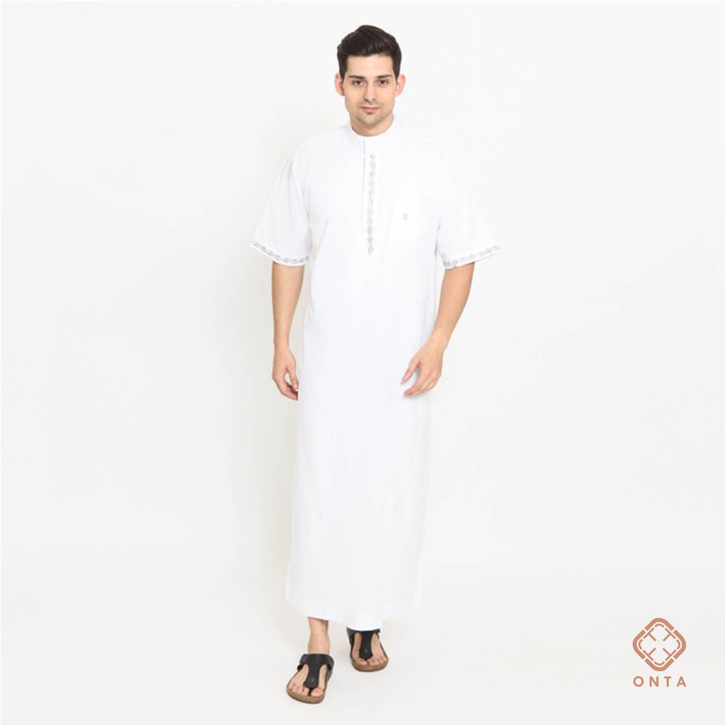 Jual ONTA GAMIS PRIA WARNA PUTIH LENGAN PENDEK LEHER KANCING