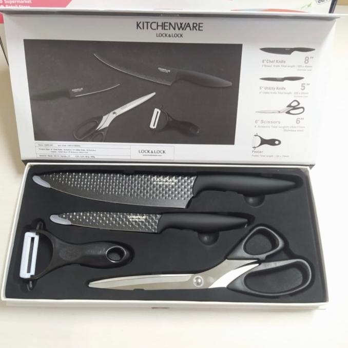 Jual Pisau Lock N Lock Knife Set Isi 4 Diamond Black/Pisau Dapur Locknlock Shopee Indonesia