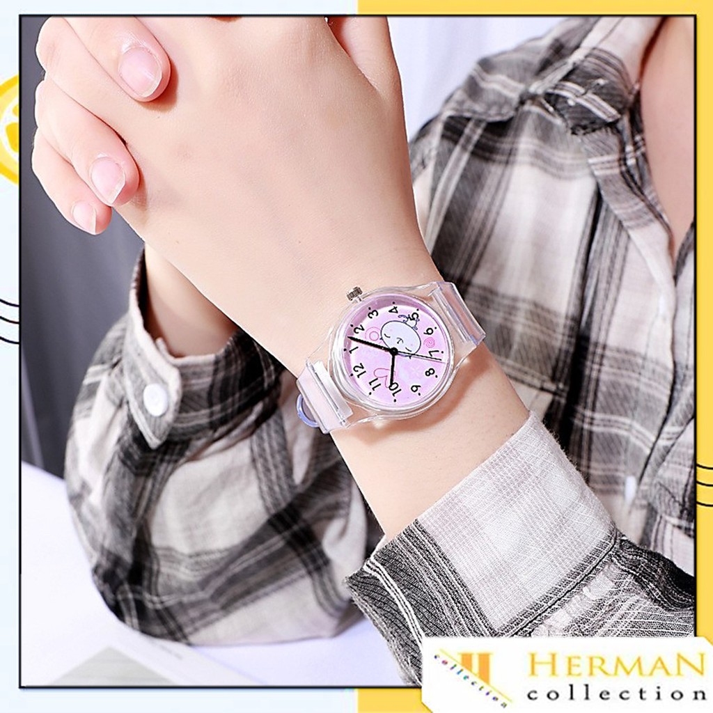 HC Jam Tangan Jelly Karakter 003 Wanita Transparan Analog Murah Import