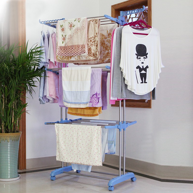 874 Rak Jemuran Baju Lipat 3 Tingkat Standing Hanger Pakaian 3 Layer