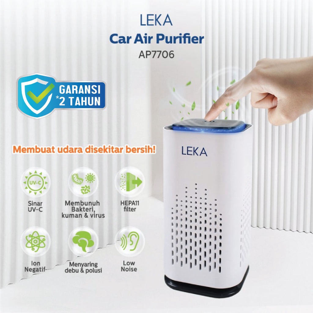 Jual LEKA AP7706 Car Air Purifier Mini Portable HEPA Filter UVC Ion