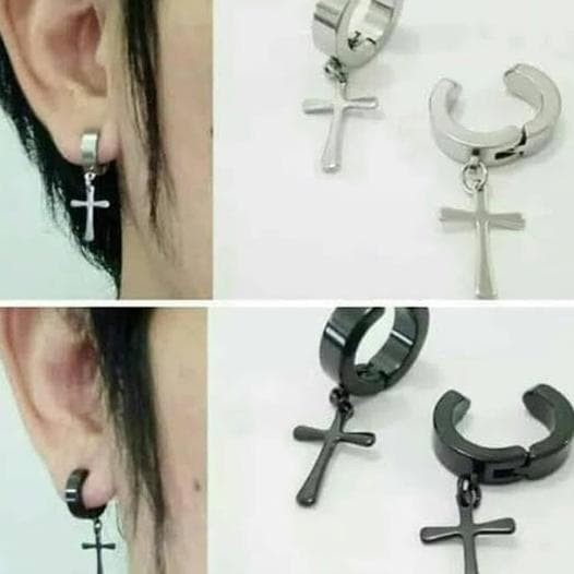 anting jepit mainan cowok korea keren salib kekinian / ANTING GAUL