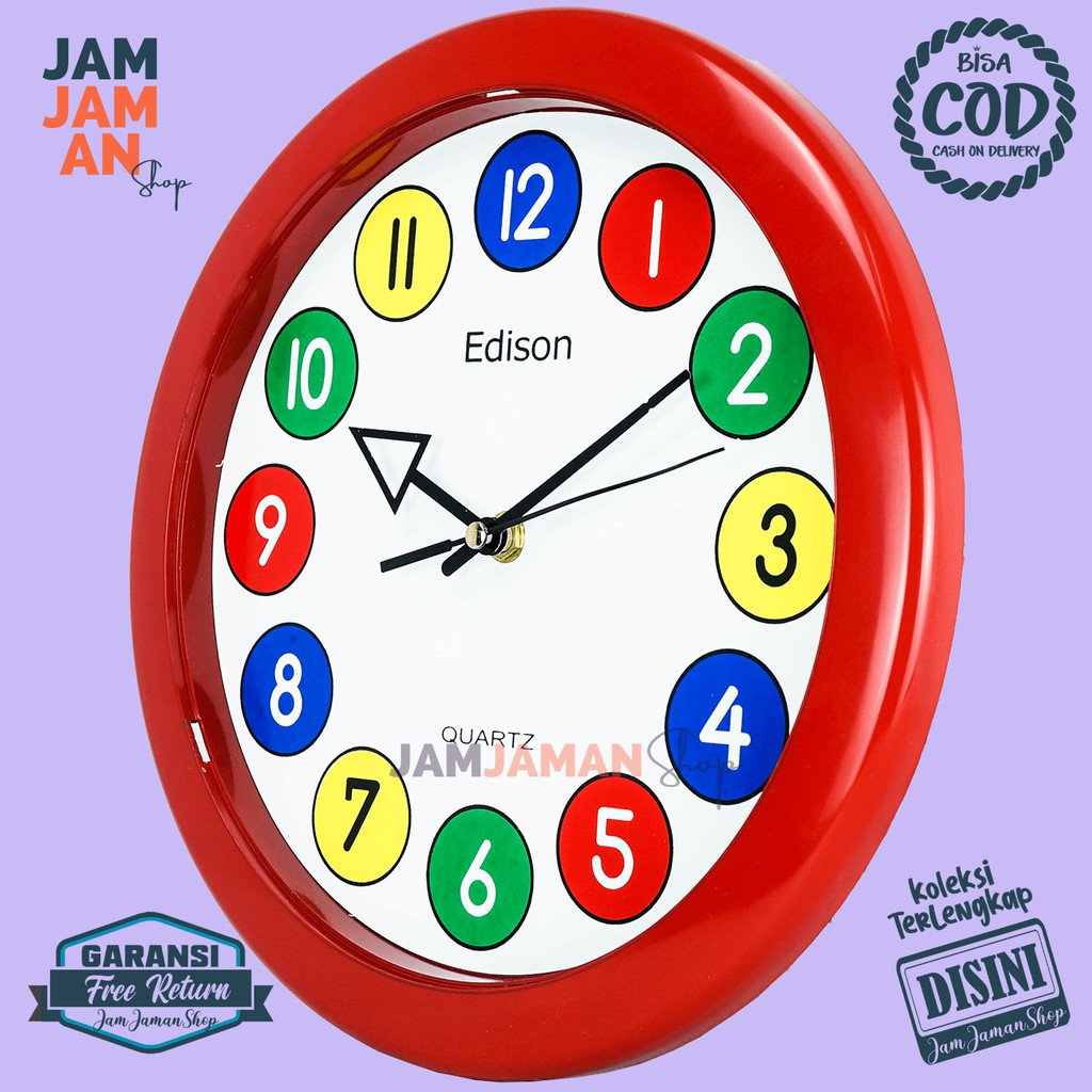 Jual Jam Dinding Quartz Dekorasi Dinding Minimalis Best Seller Edison EDW 280 C Unik Hitam Merah