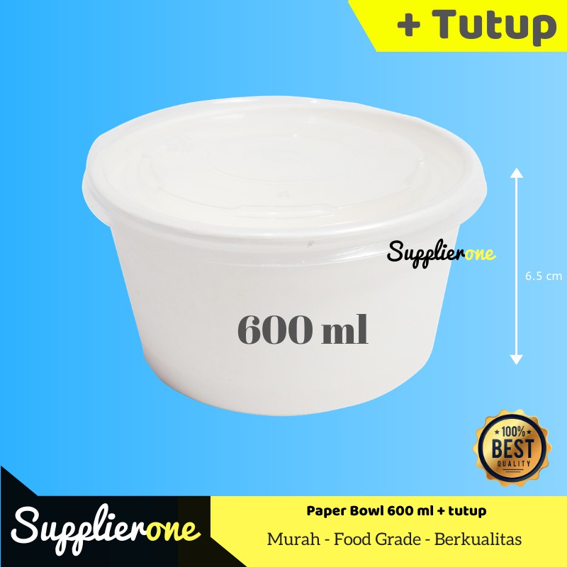 Paper Bowl 600 ml + Tutup, Mangkok Kertas, Rice Bowl, Kemasan Makanan