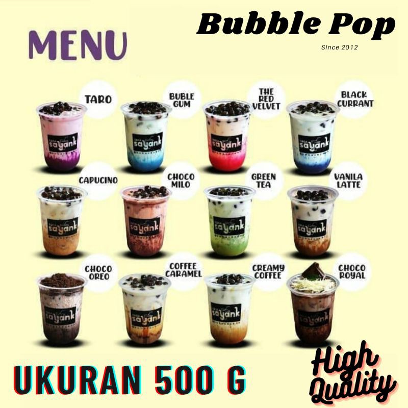 Jual Bubuk Minuman Boba Kekinian Bubble Pop (Taro,Coklat,Bubble Gum,Vanila,Coffee Caramel) | Shopee Indonesia