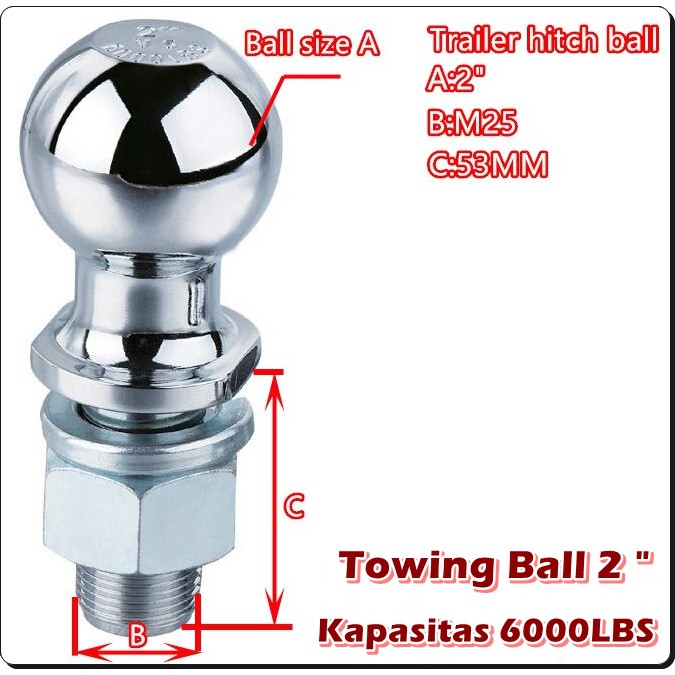 Jual Towing Ball 2 Inch Kapasitas 6000Lbs - Hitch Ball Tow Ball Bola 2" | Shopee Indonesia