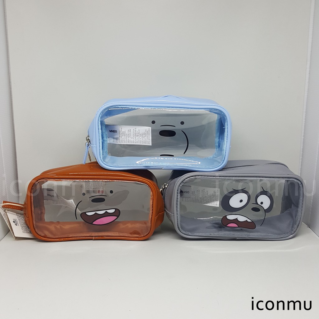 Miniso Tas Kosmetik Transparan Karakter We Bare Bears / WBB Grizzly / Pan Pan / Ice Bear