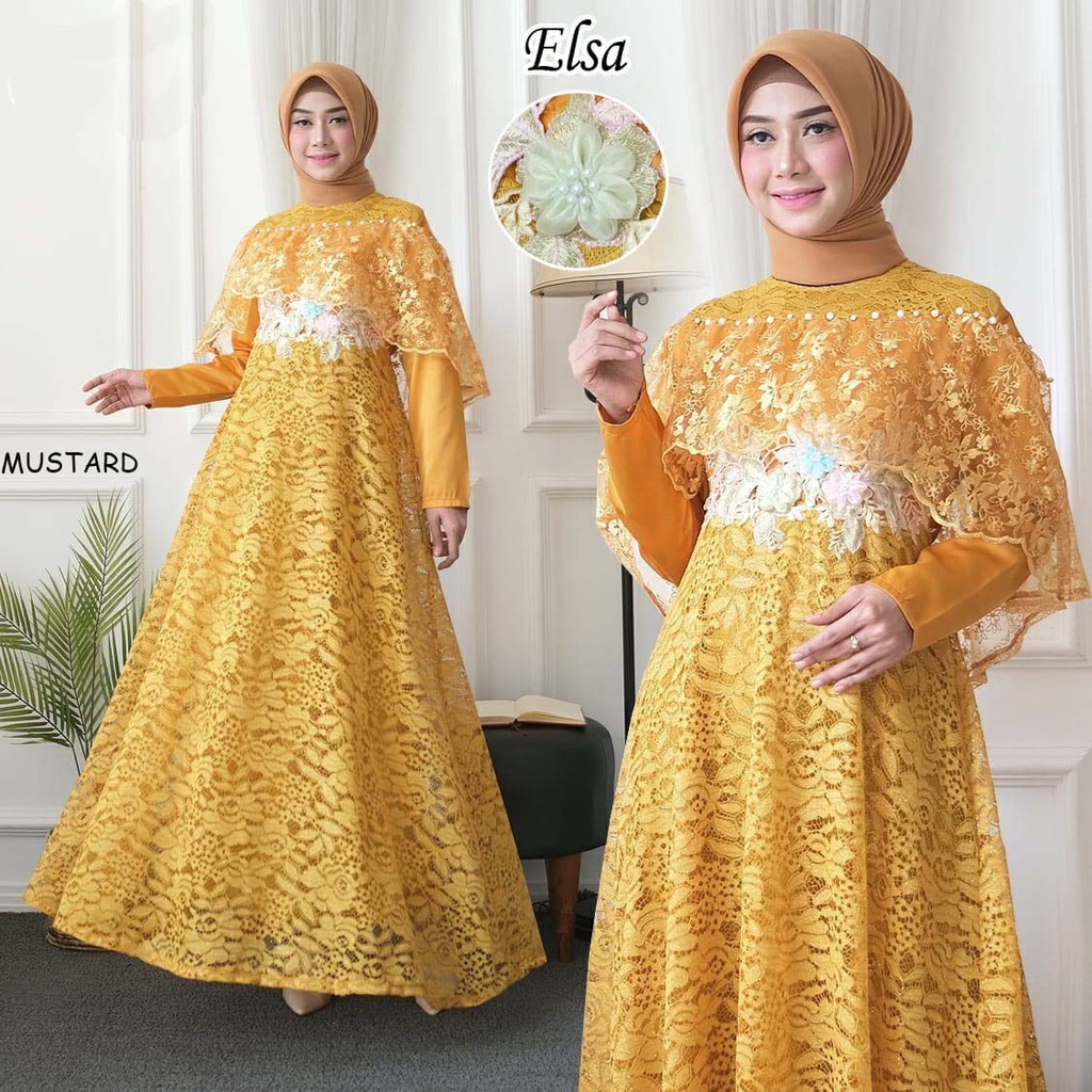 BAJU GAMIS SYARI DRESS JUMBO PESTA ELSA BRUKAT KEBAYA PESTA MUSLIMAH