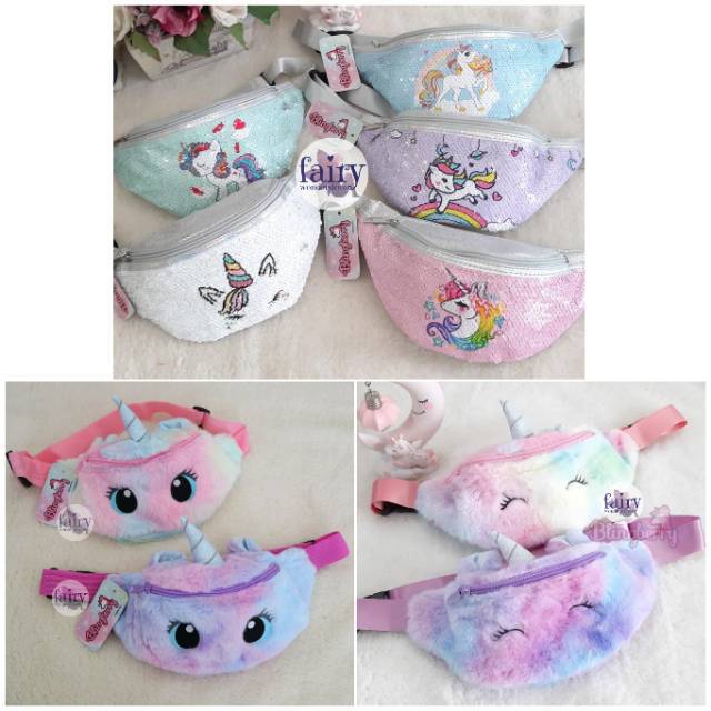FAIRY WAIST BAG BUM BAG TAS PINGGANG ANAK UNICORN LOL SEQUIN BISA GANTI WARNA SPT JUSTICE