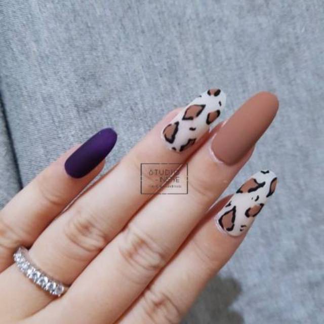 Jual Instye Leopard Coklat Matte Fake Nail Only Handmade 100% Kuku Palsu Custome | Shopee Indonesia