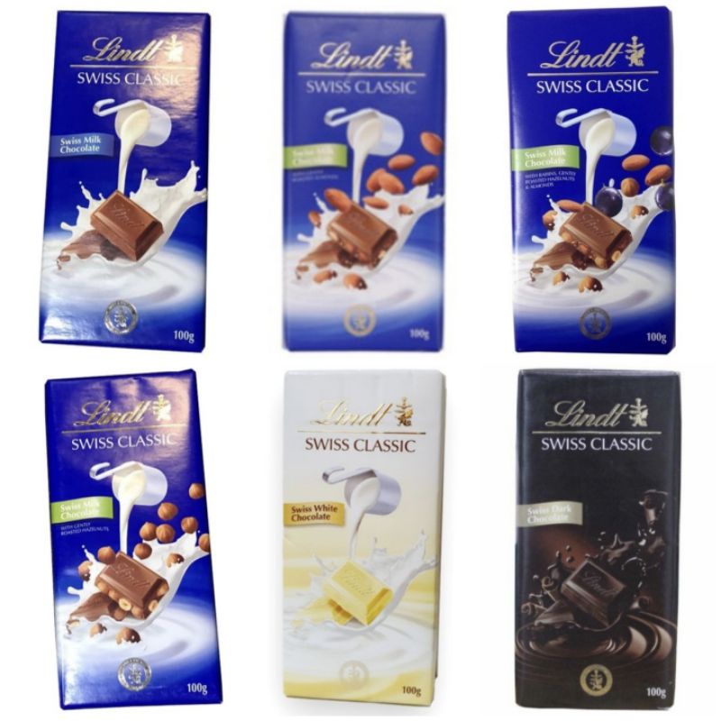 Jual Lindt Swiss Classic Chocolate Milk Almond Hazelnut Raisin White Dark Coklat 100 Gram Cokelat Batang Lindt Swiss Milk With Raisins Almonds Hazelnuts White Dark Chocolate 100Gr | Shopee Indonesia