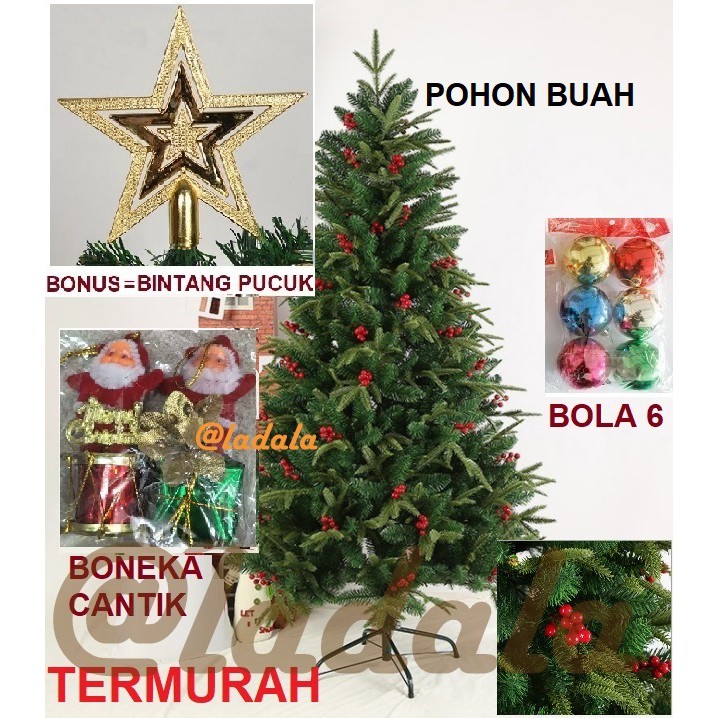 1,8 Meter Pohon Natal Hijau Buah Merah 6 Feet murah 180CM
