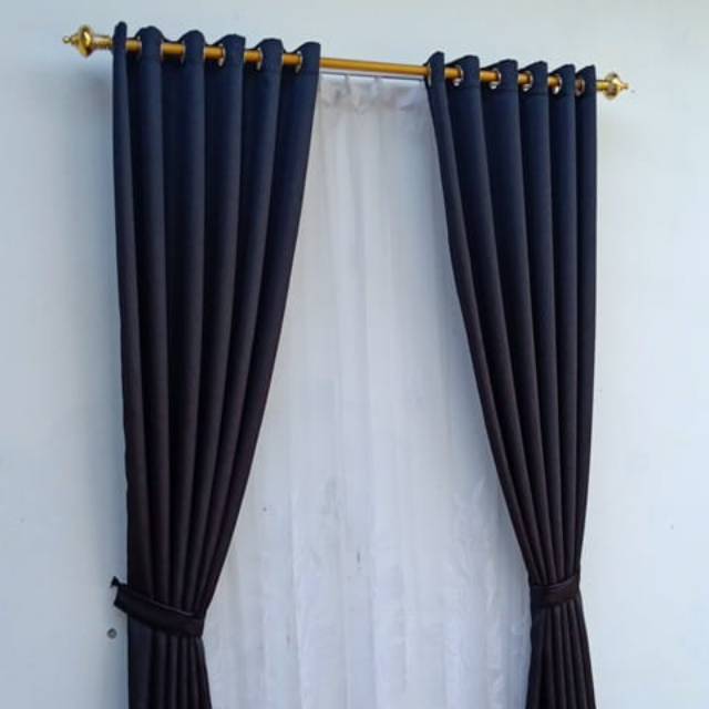 Gorden Jendela Pintu Blackout Import Hitam Serat polos Model Smokring