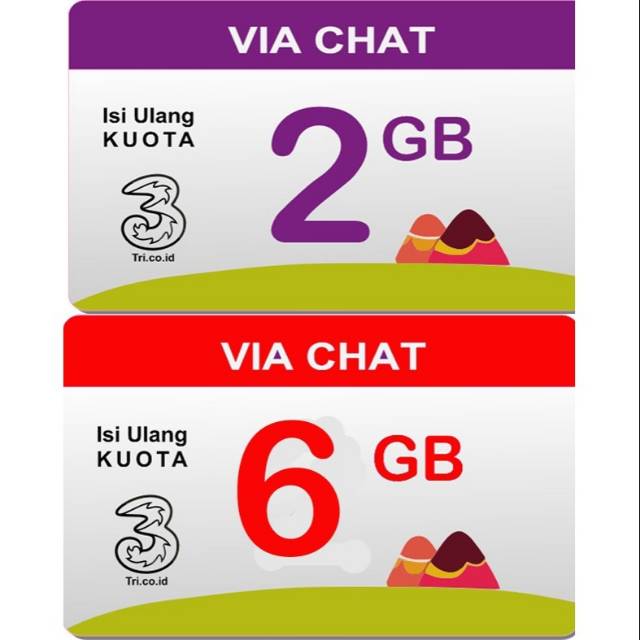 Promo!!! voucher isi ulang kuota 3 / tri / three aon 1Gb bonus 1GB jaringan 4g 2gb tri aon 6Gb