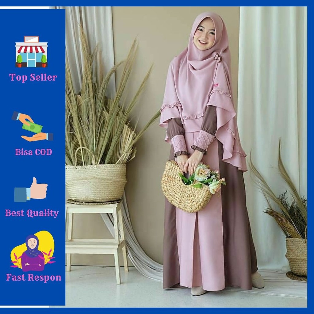 COD Gamis Syari Terbaru Set Khimar Kerudung Moscrepe Gamis Busui Modern