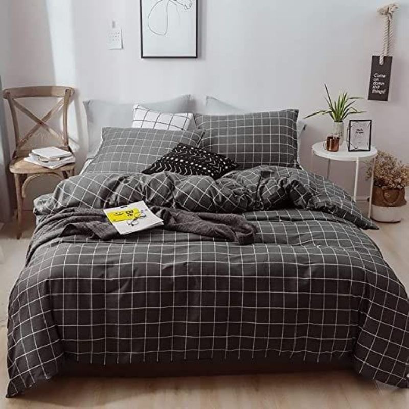 Sprei Seprai Kotak Kotak Hitam Putih Black White Grid